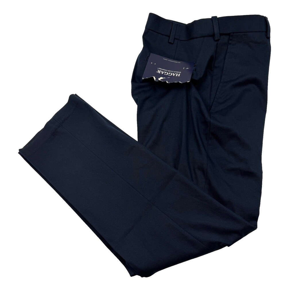 NEW HAGGAR Mens 32x32 Navy Stretch Cotton Classic Fit Premium Khaki/Chino Pants